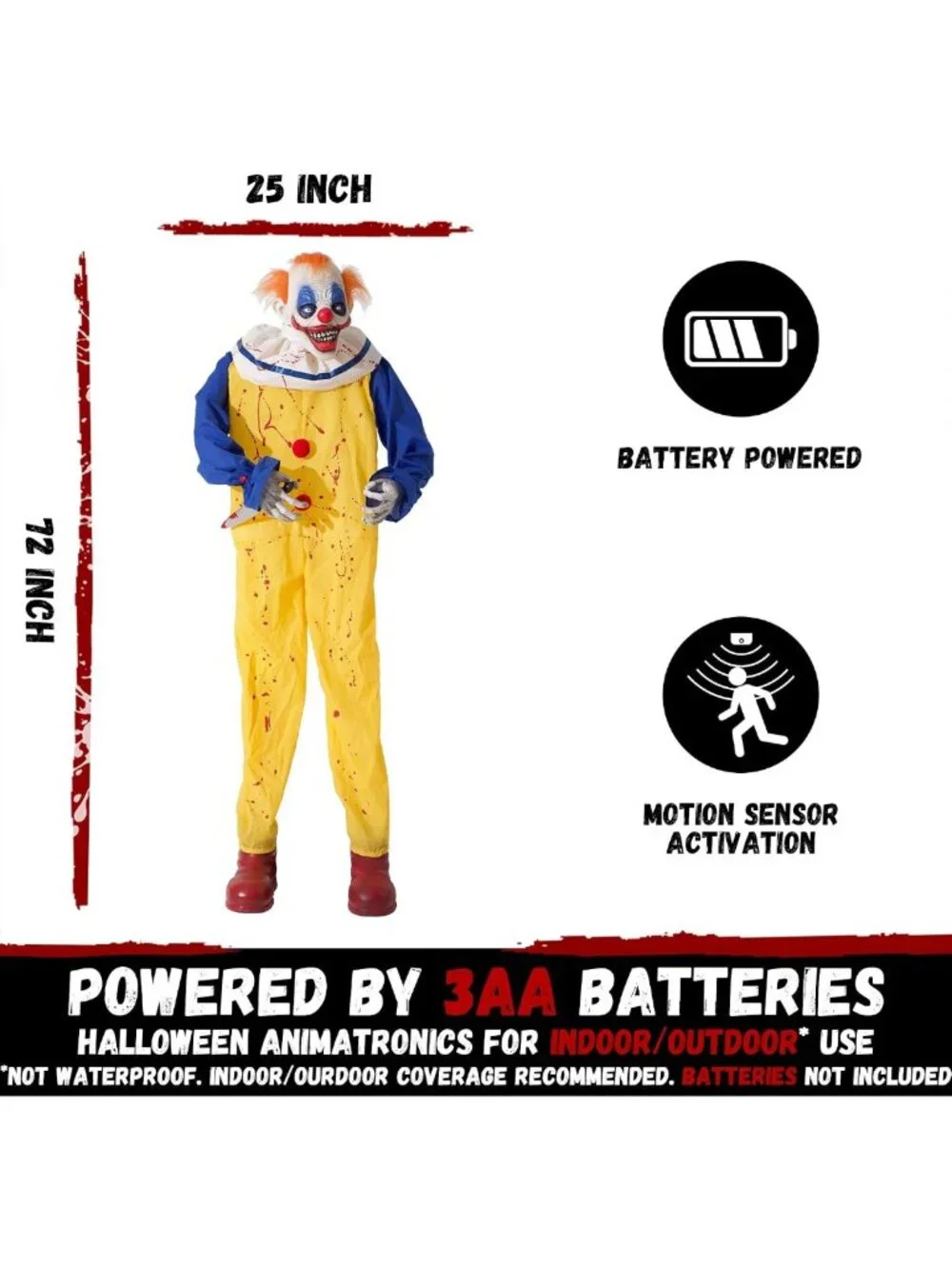 6ft Animated Killer Clown Decoration - Motion Activated, Creepy Sounds & Light